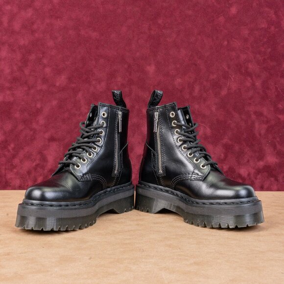 Dr Marten Women Quad Harness Moto Black Leather Lace-up Platform Boots M5 W6 - Picture 2 of 8